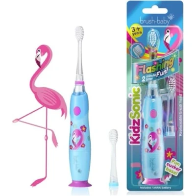 Immagine di Spazzolino Baby KidzSonic elettrico per bambini dai 3 anni in su Luci da discoteca, vibrazioni delicate e timer intelligente un&#039;esperienza di spazzolatura divertente Flamingo