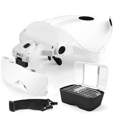 Immagine di AUTOPkio Lenti d&#039;ingrandimento, regolabile mani libere Magnifier con 2 Luce LED Occhiali per la riparazione, artigianato, intercambiabili 5 1.0X, 1.5X, 2.0X, 2.5X, 3.5X