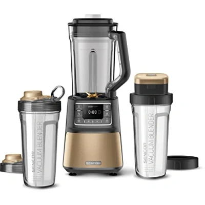 Immagine di Sencor frullatore SBU787 tritatutto da cucina elettrico, tritaghiaccio con 8 lame in acciaio inox, 7 programmi preimpostati, capienza di 1,5L e bicchiere per frullati sottovuoto 0,7L(Champagne)