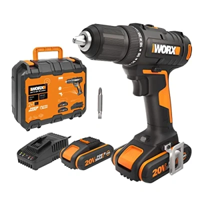 Immagine di WORX WX108 Trapano avvitatore a batteria da 20 V, multiuso per forare e avvitare, gamma di velocità due stadi regolazione della coppia + 1 fino 45 Nm, con batterie 2 Ah