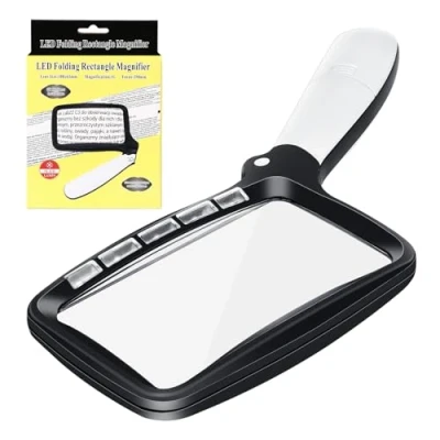 Immagine di Lente di Ingrandimento Rettangolare, 3X Grande Rettangolo lettura con LED 5,con Modalità Attenuazione D&#039;ingrandimento Manuale Pieghevole, per anziani, libri, Mappe, Gioielli