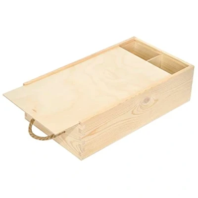 Immagine di Creative Deco Scatola in Legno per Il Vino 2 Bottiglie Manico Corda e Coperchio Scorrevole 35 x 21 11 cm Cassetta Confezione Perfetta Decoupage Stoccaggio Decorazione o Come Regalo