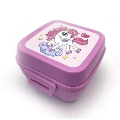 Immagine di Fackelmann Lunch Box Quadrato Unicorni 1.43L Portamerenda Bambini in PP con Clip Ideale Scuola, Gite Contenitore merenda, Lavaggio a Mano, Linea Mini Cooking