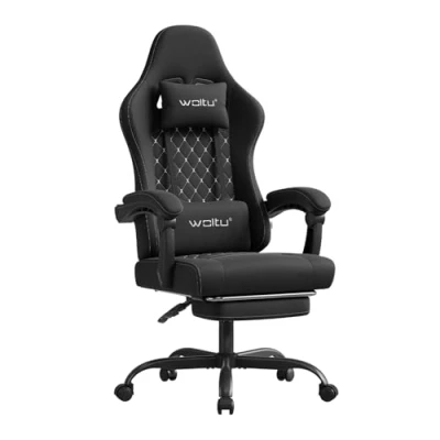 Immagine di WOLTU Sedia gaming con Massaggio, da Ufficio Ergonomica, Ampia Girevole Imbottita per Computer Cuscino Lombare Massaggiante, Carico 150 Kg, Tessuto Tecnologico, Nero+Bianco, GS07sz