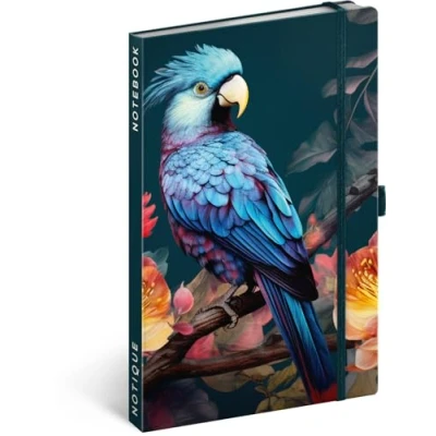 Immagine di NOTIQUE Taccuino a righe con elastico, 13 x 21 cm, circa A5, design copertina rigida, taccuino, diario, per adulti, donne (pappagallo)