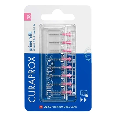 Immagine di Curaprox Interdentalbürsten CPS 08 prime, Refill, 8 Stück, pink, 0.8 mm Durchmesser, 3.2 Wirksamkeit, Nachfüllpackung, ohne Halter