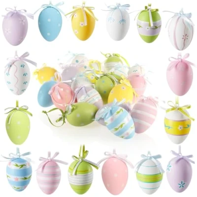 Immagine di com four® 18x Uova Decorative Pasqua di in plastica da Appendere Tanti Colori Vivaci (18 Pezzi 6 Mix 1)