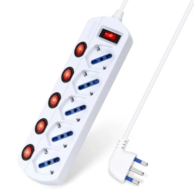 Immagine di Aigostar Multipresa Ciabatta Elettrica 5 Posti Con Interruttori Indipendenti, Presa 16A P40, Spina 10A, 250V MAX.3680W, P40 Schuko, Cavo 1,5m, Colore Bianco