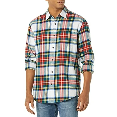 Immagine di Amazon Essentials Camicia in Flanella a Maniche Lunghe (Disponibile Taglie Extra Forti) Uomo, Bianco Rosso Tartan Plaid, XXL