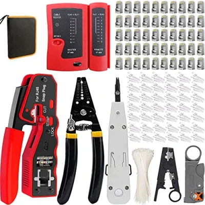 Immagine di MAYLINE RJ45 Strumenti Kit di Rete Cirmpatura Ethernet Pinza Crimpatrice, 8P/6P RJ12 RJ11 CAT5 CAT6 Manutenzione del LAN Tester Spellafili (Blu)