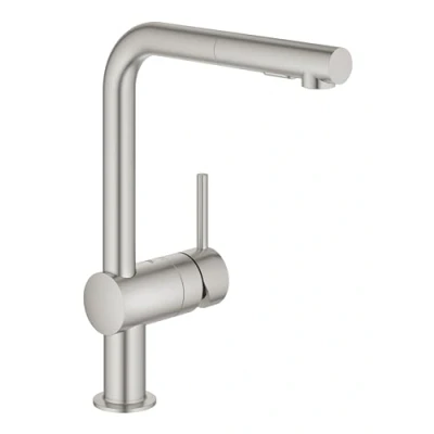 Immagine di GROHE Minta Miscelatore estraibile per lavello cucina con doppia doccetta (bocca alta a L, bocca girevole 360, cartuccia in ceramica da 46 mm), 328 mm, acciaio inossidabile, 30274DC0