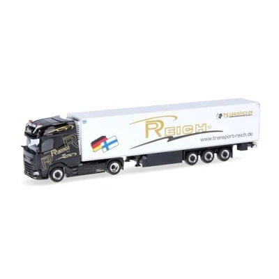 Immagine di herpa Modellino camion DAF XG+ frigo con rimorchio Reich, miniatura in scala 1:87, da collezione, Made Germany, plastica
