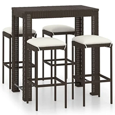 Immagine di vidaXL Set da Bar Giardino 5 pz con Cuscini in Polyrattan Marrone