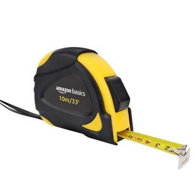 Immagine di Amazon Basics metro per misurazione, autobloccante, 10 m, con scala metrica decimale (scala di precisione MID), Nero, Giallo