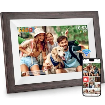 Immagine di Hesmor 64GB Frameo Cornice per foto da, 10,1 pollici, touchscreen LCD IPS 1280 x 800, rotazione automatica e audio, condivisione rapida facile di o video tramite l&#039;app