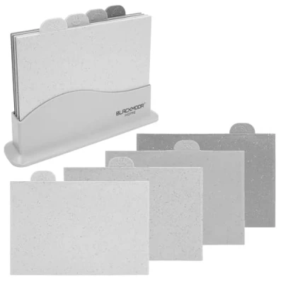 Immagine di Blackmoor Set di 4 Taglieri da Cucina/Index Stile per la Preparazione Verdure, Carne, Pesce e Cibi Precotti/Antiscivolo con Elegante Finitura Effetto Marmo Grigio/Lavabili in Lavastoviglie