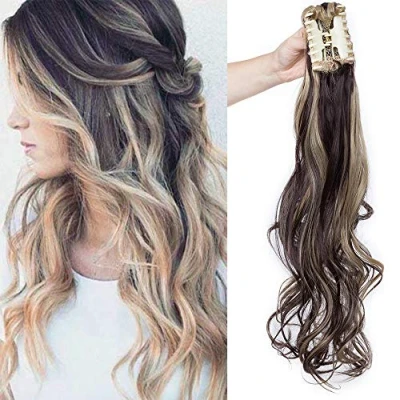 Immagine di SEGO Coda di Cavallo Extension Capelli Clip Pinza in Extensions Ricci Mossi Lunghi Ponytail Fascia Unica Posticci 60 cm 150g [Marrone Scuro mix Biondo Cenere]