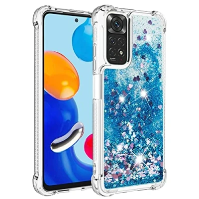Immagine di KBIKO zxl Compatibili con Cover per Xiaomi Redmi Note 11 4G, Custodia in Liquido Quicksand Brillantini, Trasparente Silicone Morbido TPU Antiurto Case 11S.Blue YBL