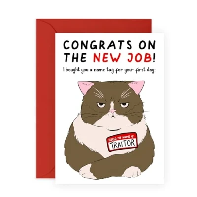Immagine di CENTRAL 23 biglietti di partenza per colleghi uomini e donne, con gatto traditore, divertenti addio colleghi, regali lavoro dipendenti capo, ufficiali, forniti