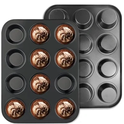 Immagine di Diompirux Set da 2 pezzi Stampo antiaderente con 12 Stampi Muffin, per muffin rivestimento di alta qualità, teglia dimensioni standard, 35 x 27 3 cm, cupcake, brownies