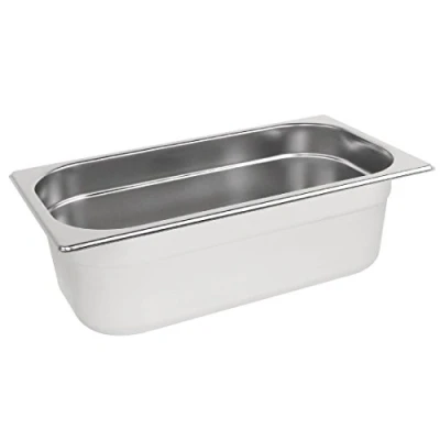 Immagine di Vogue Gastronorm K933 Padella in acciaio inox, profondità 100 mm, capacità 3,7 l, contenitore per alimenti caldi e freddi, compatibile con bagnomaria, coperchio venduto separatamente