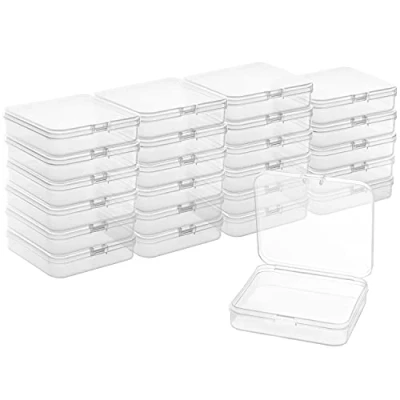 Immagine di BELLE VOUS Scatole Plastica con Coperchio Incernierato Porta Minuteria (24pz) Scatola Trasparente L7,2 x L6,3 A1,7 cm Contenitori per Pillole, Perline e Gioielli