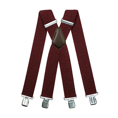 Immagine di Olata Bretelle da Uomo a Forma di X, Tessuto Spesso, Extra Larghe, 5 cm. Rosso Bordeaux (Clip D&#039;Argento)