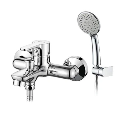 Immagine di GRIFEMA PORTO G13003 Miscelatore Monocomando Esterno per Vasca/Doccia (G1/2 Pollici) con Flessibile Doccia in Acciaio Inox da 1,5 m, Doccetta a 5 Vie, Cromo/Argento