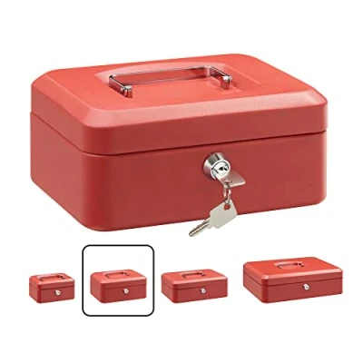 Immagine di ARREGUI Elegant C9224 Cassetta di sicurezza con chiave per contare e trasportare denaro Portavalori in acciaio vassoio Portamonete Cassaforte portatile de 20 cm larghezza Rossa