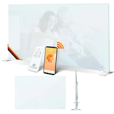 Immagine di KESSER® Riscaldamento a Infrarossi 500W, Convettore in Vetro, 2 1 e Montaggio Parete, elettrico con rilevazione, Finestra Aperta + Telecomando Controllo App, Bianco