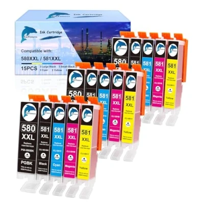 Immagine di GoToners Cartucce XXL compatibili per Canon 580 581 PGI CLI Pixma TR8550 TS705 TS6350 TS6350a TS705a TS6351 TS6250 TS6150 TS9550 TS6300 TS6251 TR751 50 (11) Confezione da 5)