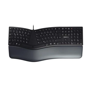 Immagine di CHERRY KC 4500 ERGO, Tastiera Ergonomica, Layout per la Germania (QWERTZ), con Filo, Poggiapolsi Imbottito Memory Foam, Tastierina Arcuata, Nero