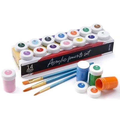 Immagine di int!rend Colori Acrilici per Dipingere 14 x 18ml Colore Acrilico Sassi, Decoupage, Legno Set su Tela con 3 Pennelli Inclusi