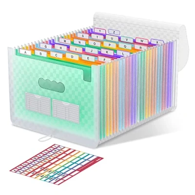 Immagine di ThinkTex 26 Tasche Raccoglitore Documenti Espandibile,A4 Cartellina Porta Documenti/Organizzatore Portadocumenti Da Scrivania,Multicolore Fisarmonica Faldoni per Ufficio Scuola Casa Viaggio (verde)