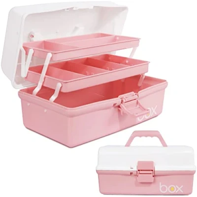 Immagine di Creahaus scatola portaoggetti multiuso da 30,5 cm, organizer, cassette degli attrezzi, valigetta per arti e bricolage, cucito, medica, cassetta di pronto soccorso(rosa bianco)