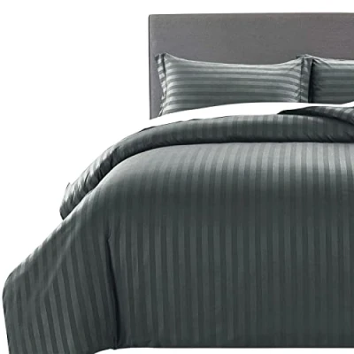 Immagine di MOONLIGHT20015, set di biancheria da letto matrimoniale, morbido, con 2 federe, a strisce (grigio scuro/antracite, matrimoniale)