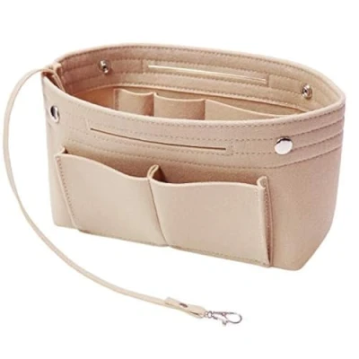 Immagine di Soyizom borsa a mano in feltro tracolla organizer con portachiavi per Speedy Neverfull, 8 colori(Beige,piccolo)