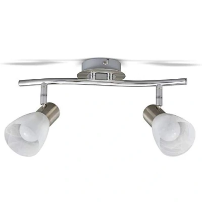 Immagine di B.K.Licht Plafoniera LED con 2 faretti orientabili, include lampadine da 5W E14, lampada soffitto per soggiorno, sala o camera letto, metallo color nickel opaco e vetro, 230V, IP20
