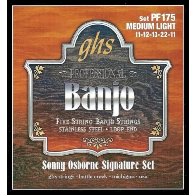 Immagine di GHS Strings &quot;SONNY OSBORNE SIGNATURE PF175 5 STRING BANJO&quot; Corde per Banjo Stainless Steel Loop End Medium Light: 11 12 13 22