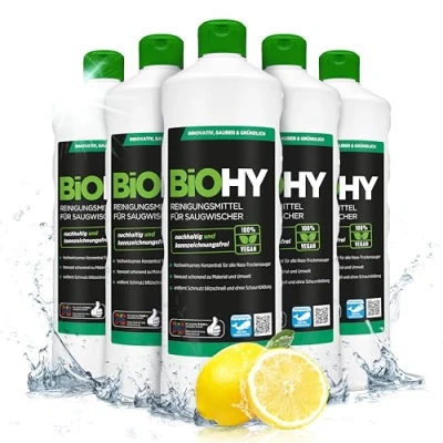 Immagine di BiOHY Detergente per scopa aspirante (6 bottiglie da 1l) Concentrato 1:200 aspiraliquidi ideale piastrelle, PVC, parquet e moquette ecologico (Saugwischer)