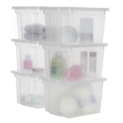 Immagine di Iris Ohyama, Set di 6 contenitori in plastica, multifunzione, 10 L, coperchio, maniglia ergonomica, Ufficio, Casa DDUSB S Bianco