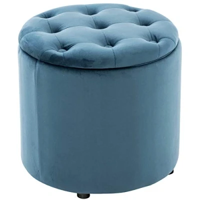 Immagine di Pouf Contenitore Pantin in Velluto Design Chesterfield I Poggiapiedi Divano con Coperchio Sgabello Puff Piedini, Colore:Blu