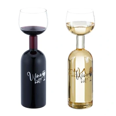 Immagine di Relaxdays Bottiglia con Bicchiere da Vino, Calice Gigante in Vetro XL, Scritta Divertente, Regalo, 750 ml, Trasparente