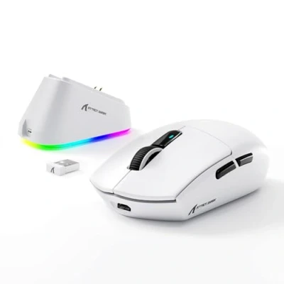 Immagine di MAMBASNAKE x ATTACK SHARK Mouse Da Gioco G3PRO con Dock Di Ricarica Magnetico, BT/2.4G Senza Fili/Cavo, Sensore PixArt PAW3311, 59g Peso, 25000 DPI LIGHTSPEED Ufficio per PC/Mac Bianco