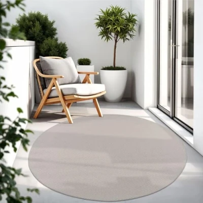 Immagine di TT Home Tappeto Per Esterni Cucina Balcone Terrazza Design Moderno Monocolore, Colore:Ivory, Dimensione:80 cm tondo