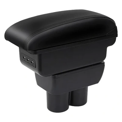 Immagine di Auto Braccioli per Jimny 2007 2018 Doppio Strato Scatola Portaoggetti Console Centrale Interna with 3 USB Charging Port Cuciture nere