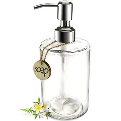 Immagine di JASAI dispenser di sapone cilindrico in vetro da 473,6 ml, con pompa acciaio inossidabile antiruggine, bagno ricaricabile per mani, piatti, saponi
