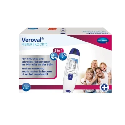 Immagine di Veroval Termometro a infrarossi 2 in 1: per misurare facilmente e rapidamente la febbre nell&#039;orecchio o sulla fronte, ideale famiglie con bambini; 10 tappi protettivi