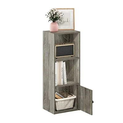 Immagine di Furinno Luder Libreria a 3 Ripiani con Armadio 1 Anta, Legno ingegnerizzato, Quercia Francese, Tier