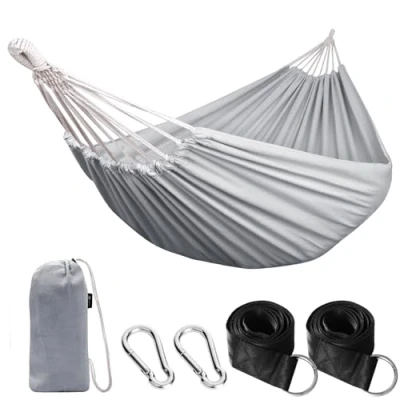 Immagine di Anyoo Amaca da Giardino in Cotone Tessuto Comodo con Cinghie Rispettose degli Alberi per Appendere, Durevole Portatile Borsa Viaggio Campeggio, Esterno/Interno, Balcone, Patio